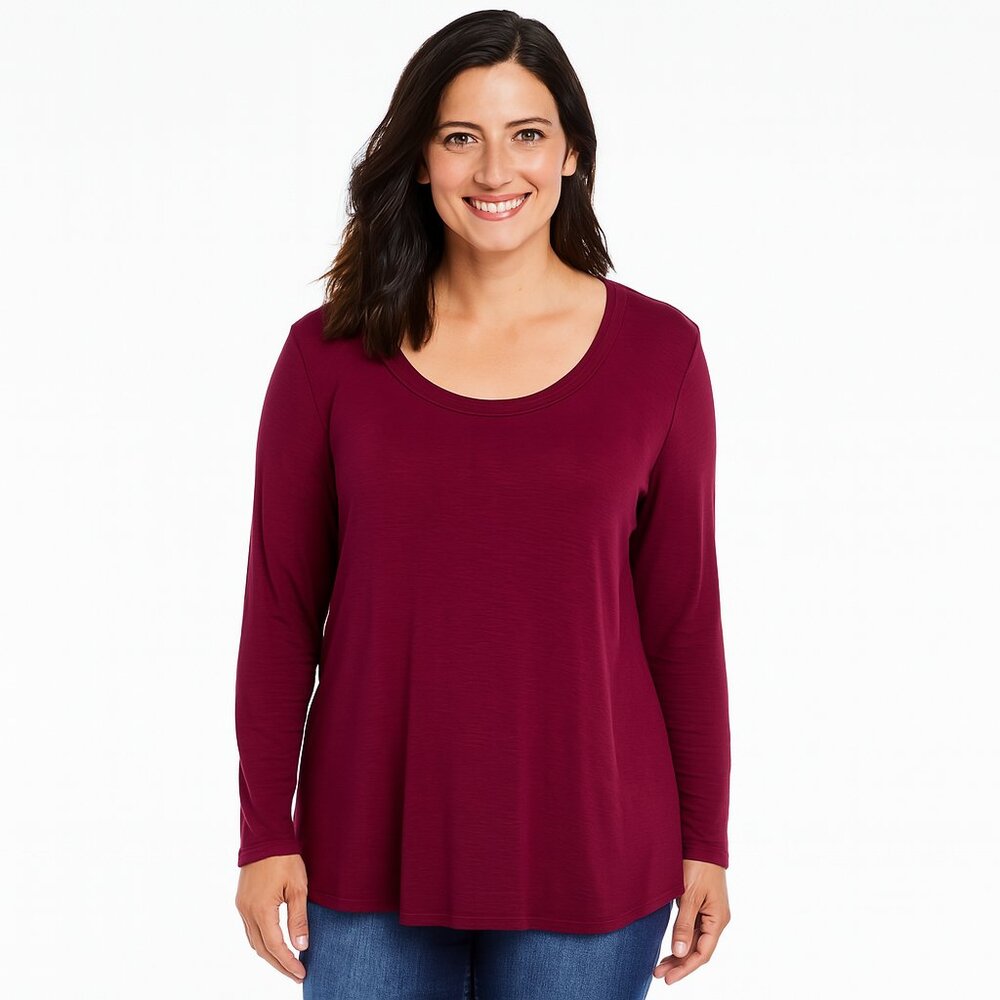 Chico’s Ultimate Tee Burgundy Long Sleeve | Size L | Soft Cotton Modal Blend